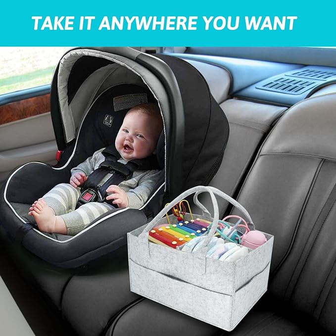 SKY-TOUCH Baby Diaper Caddy Organizer Tote Bag / شنطة تنظيم حفاضات الأطفال من سكاي-تاتش، شنطة يد كبيرة توت، سلة هدايا لحفلات استقبال المولود| صندوق تخزين لغرفة الأطفال لطاولة تغيير الحفاضات| منظم سفر محمول للسيارة