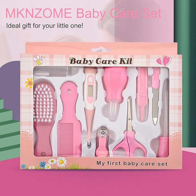 Baby Grooming Kit Newborn, Infant Toddler Healthcare & Grooming / مجموعة العناية اليومية الأساسية للأطفال حديثي الولادة من ام كيه ان زوم، أدوات أظافر محمولة مع شنطة تخزين والعناية الصحية الشخصية، 10 قطع، شفاف