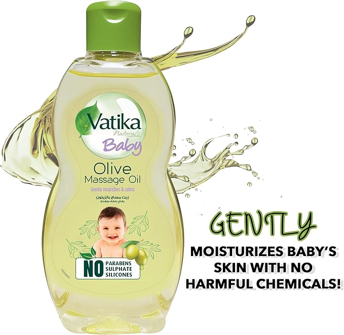 Vatika Naturals Baby Massage Oil (100mL) | Enriched With Olive Extracts | Gentle Nourishment for Baby | Dermatologically Tested and Proven | No Harsh Chemicals / زيت للجسم كامل من فاتيكا ناتشورالز بيبي مُغذي، مناسب لجميع أنواع البشرة، 100 مل