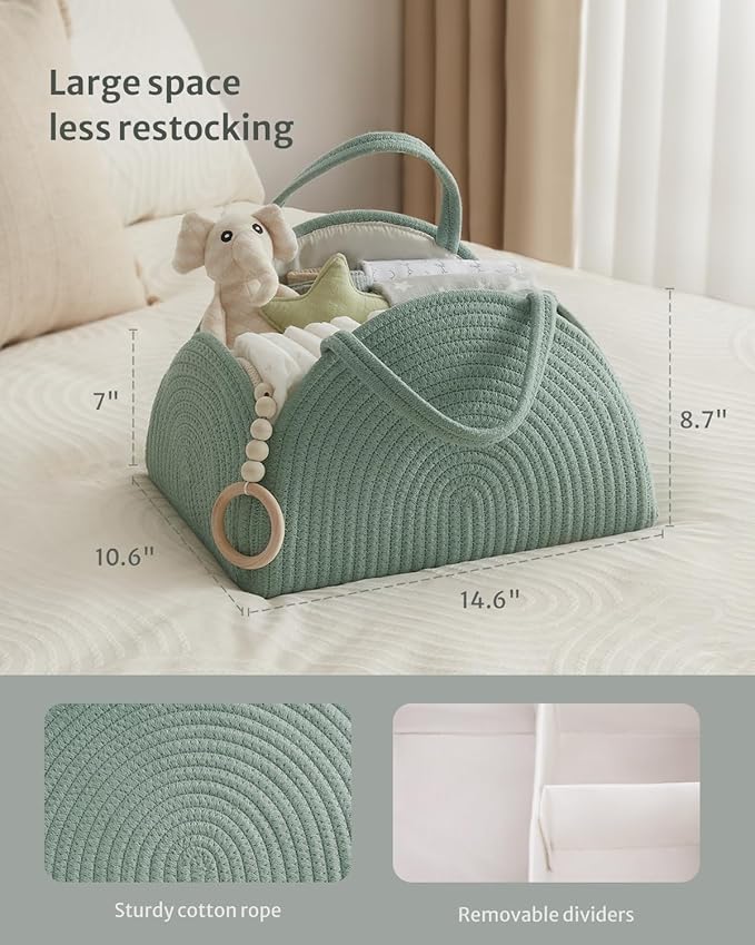 Blissful Diary Baby Diaper Caddy Organizer / منظم حفاضات قطن ولجميع مستلزمات الطفل شنطة كبيرة لحفاضات الأطفال حديثي الولادة للأولاد والبنات هدية رائعة لحفلة المولود الجديد من بليسفول دياري، لون أخضر (Roman Green)