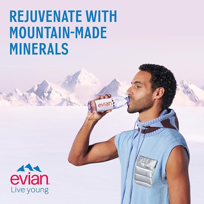 Evian Mineral Water, Naturally Filtered Drinking Water, 50cL Bottled Water Crafted by Nature, Case of 24 x 50 cL Evian Water Bottles / زجاجة مياه معدنية 500 مل من افيان