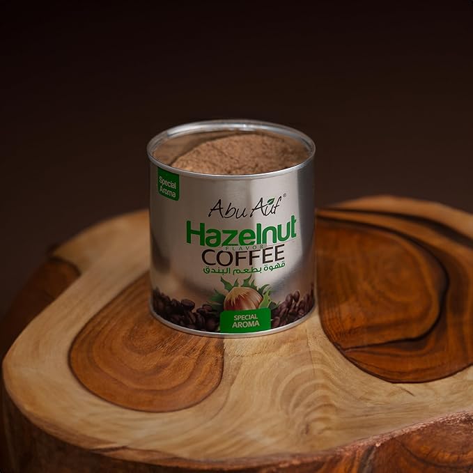 ابو عوف قهوة بالبندق - 200 غرام، أجود حبوب القهوة، تحميص متوسط، زبدة كريمية وبندق وشوكولاتة، قهوة سريعة التحضير برائحة خاصة
