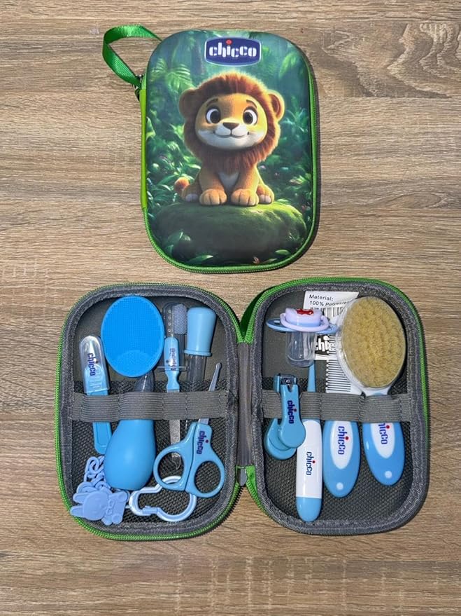 مجموعة العناية بالطفل،مجموعة العناية اليومية الأساسية للأطفال مكونة من 13 قطع مع شنطة تخزين، مجموعة أدوات الأظافر للأطفال حديثي الولادة والعناية الصحية والعناية الشخصية- من Fantastic-Kids-Toys (Green)