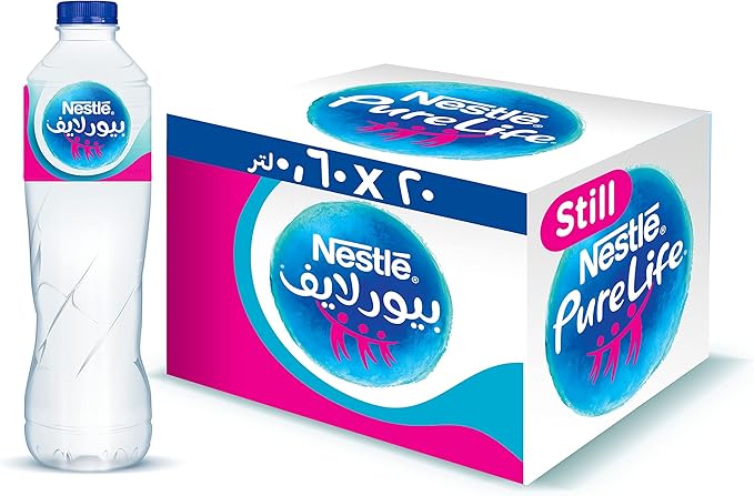 Nestlé Pure Life Water Carton set of 20 bottle X 0.60 L - Package may vary / مجموعة علب مياه بيور لايف من نستله مكونة من 20 زجاجة × 0.60 لتر - قد تختلف العبوة