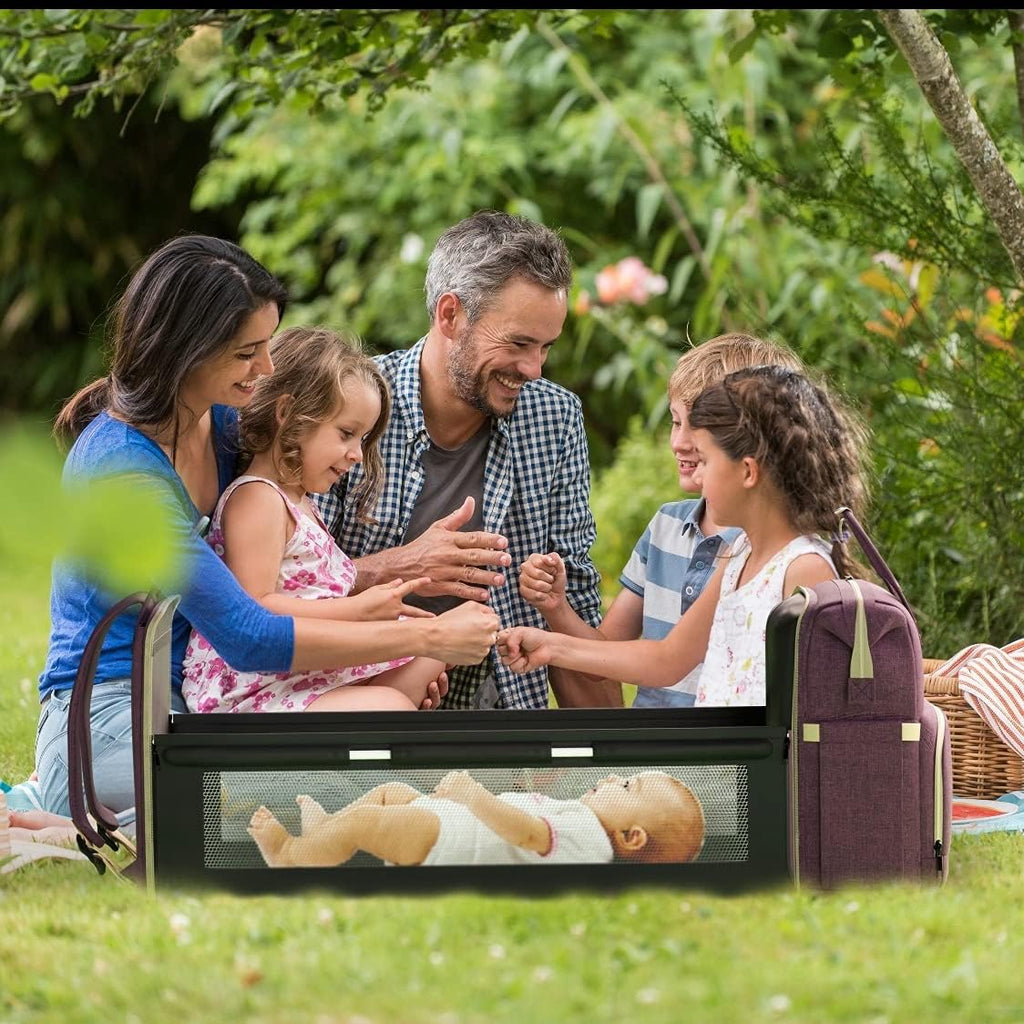 Multifunctional 3 in 1 Diaper Bag with Changing Station | Diaper Bag Backpack with Bassinet | Travel Baby Bed, Purple, / شنطة حفاضات متعددة الوظائف 3 في 1 مع مسند لتغيير الحفاضات ظهر للحفاضات سرير اطفال للسفر أرجواني من دوتش ون