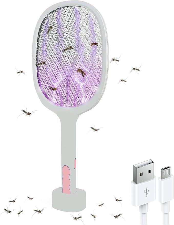 مضرب كهربائي صاعق وطارد للحشرات والبعوض 3 في 1، قاتل حشرات قابل لاعادة الشحن عن طريق USB، مضرب محمول للمطبخ والمنزل والحديقة والخارج من لينيو
