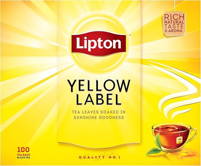 Lipton Yellow Label Black Tea with sun dried tea leaves, Classic, for a Rich Natural Taste, 100 Tea Bags / شاي اسود يلو ليبل مع اوراق شاي مجففة بالشمس من ليبتون، كلاسيكي، لمذاق طبيعي غني، 100 كيس شاي