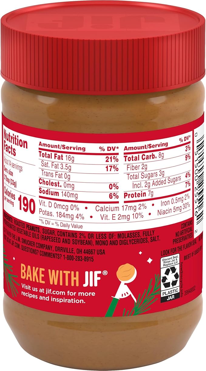 Jif Creamy Peanut Butter, Non-GMO, Gluten-Free, 454g / زبدة فول سوداني كريمية وغير معدلة وراثيا وخالية من الجلوتين، بوزن 454 جم من جيف