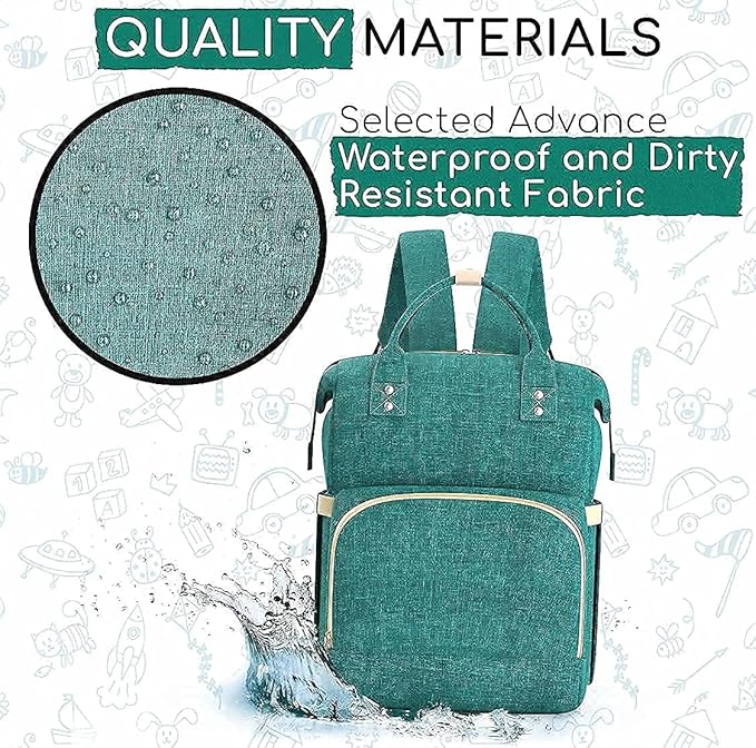 Multifunctional 3 in 1 Diaper Bag with Changing Station | Diaper Bag Backpack with Bassinet | Travel Baby Bed, Green, Large / شنطة حفاضات متعددة الوظائف 3 في 1 مع مسند لتغيير الحفاضات | ظهر للحفاضات سرير اطفال للسفر أخضر من دوتش ون