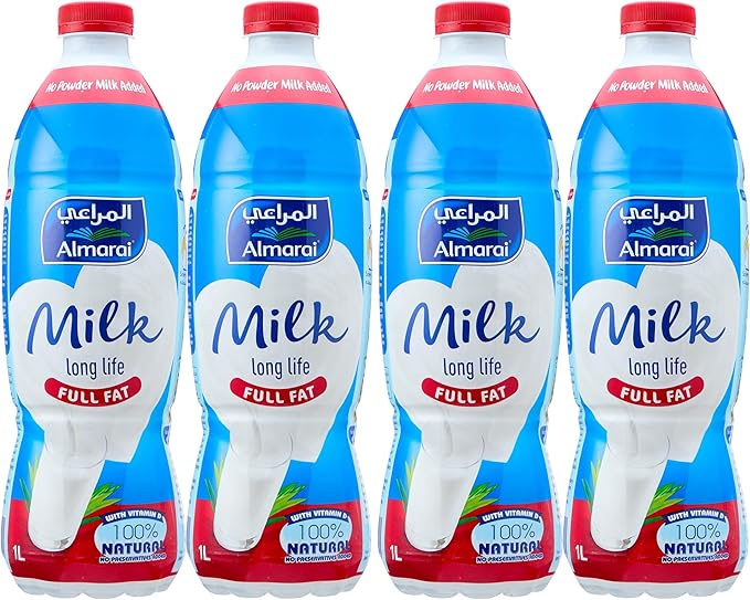 Almarai Milk PET Full Cream Milk 4 x 1 Liter / لبن سادة كامل الدسم من المراعي، 4 قطع، 1 لتر