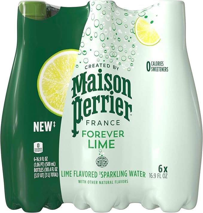 Maison Perrier Lime Flavored Sparkling Water, 16.9 FL OZ Plastic Water Bottle (6 Count) / زجاجة مياه فوارة بنكهة الليمون من ميزون بيريه، زجاجة مياه بلاستيكية سعة 16.9 اونصة سائلة (6 قطع)