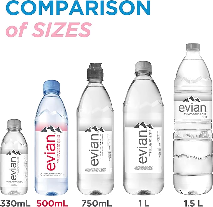 evian natural spring water, 500mL Bottles, 24 Pack / مياه الينابيع الطبيعية من ايفيان، زجاجات 500 مل، 24 عبوة