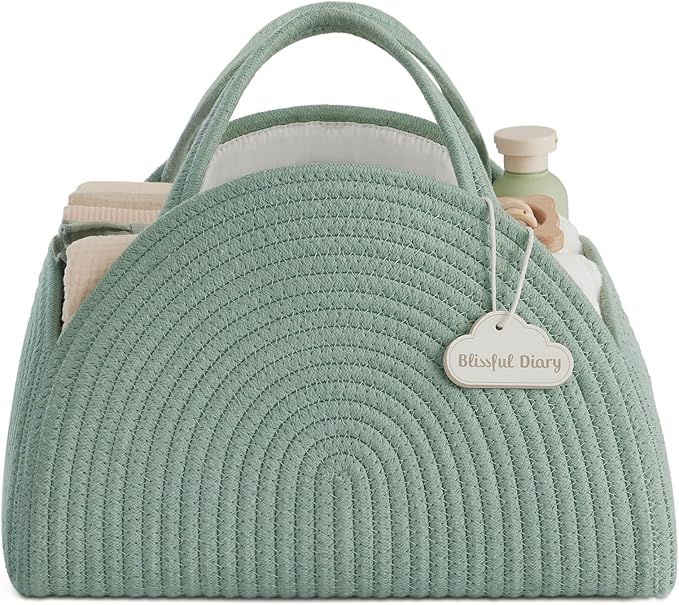 Blissful Diary Baby Diaper Caddy Organizer / منظم حفاضات قطن ولجميع مستلزمات الطفل شنطة كبيرة لحفاضات الأطفال حديثي الولادة للأولاد والبنات هدية رائعة لحفلة المولود الجديد من بليسفول دياري، لون أخضر (Roman Green)
