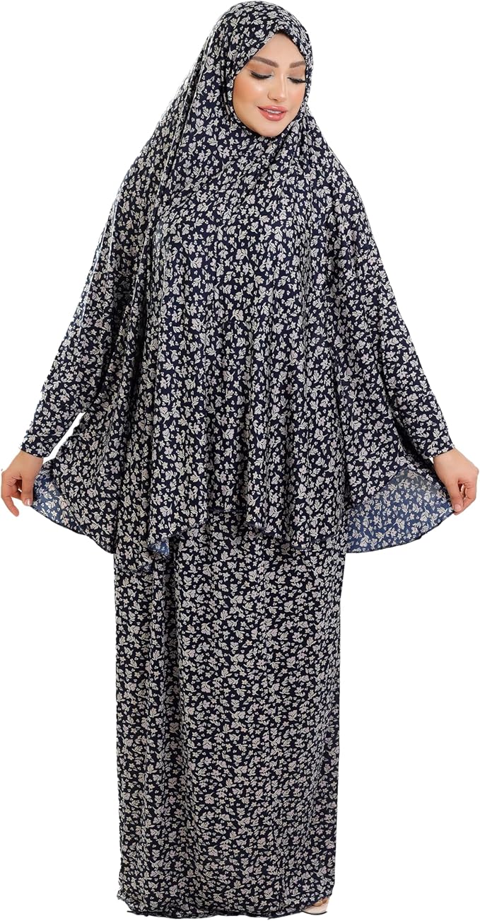 2 Pieces Patterned Isdal Prayer  / اسدال صلاة منقوش قطعتين ملمس قطني ليكرا خامة فيبر مريحة - طقم اسلامي عالي الجودة تلبيس من 70 كيلو الى ١٢٠ كيلو كود 5001