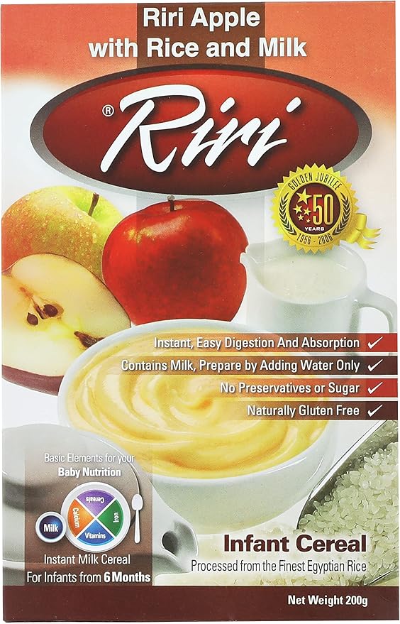 Riri apple with rice and milk infant cereal, 200 gm / تفاح ريري مع الأرز والحليب، حبوب الأطفال، 200 جم