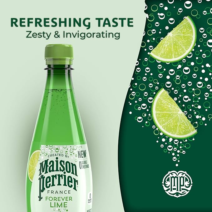 Maison Perrier Lime Flavored Sparkling Water, 16.9 FL OZ Plastic Water Bottle (6 Count) / زجاجة مياه فوارة بنكهة الليمون من ميزون بيريه، زجاجة مياه بلاستيكية سعة 16.9 اونصة سائلة (6 قطع)