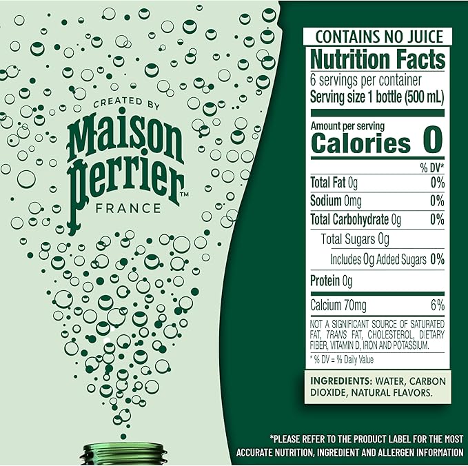 Maison Perrier Lime Flavored Sparkling Water, 16.9 FL OZ Plastic Water Bottle (6 Count) / زجاجة مياه فوارة بنكهة الليمون من ميزون بيريه، زجاجة مياه بلاستيكية سعة 16.9 اونصة سائلة (6 قطع)