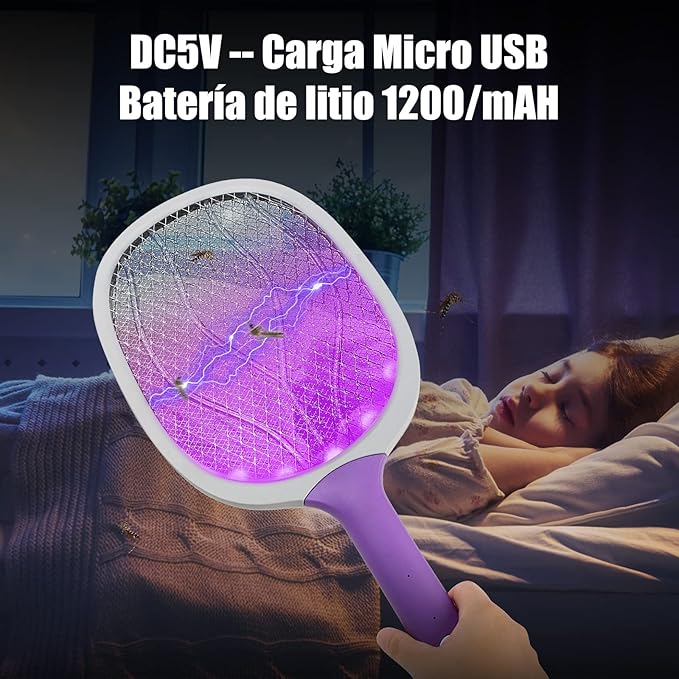 مضرب كهربائي صاعق وطارد للحشرات والبعوض 3 في 1، قاتل حشرات قابل لاعادة الشحن عن طريق USB، مضرب محمول للمطبخ والمنزل والحديقة والخارج من لينيو