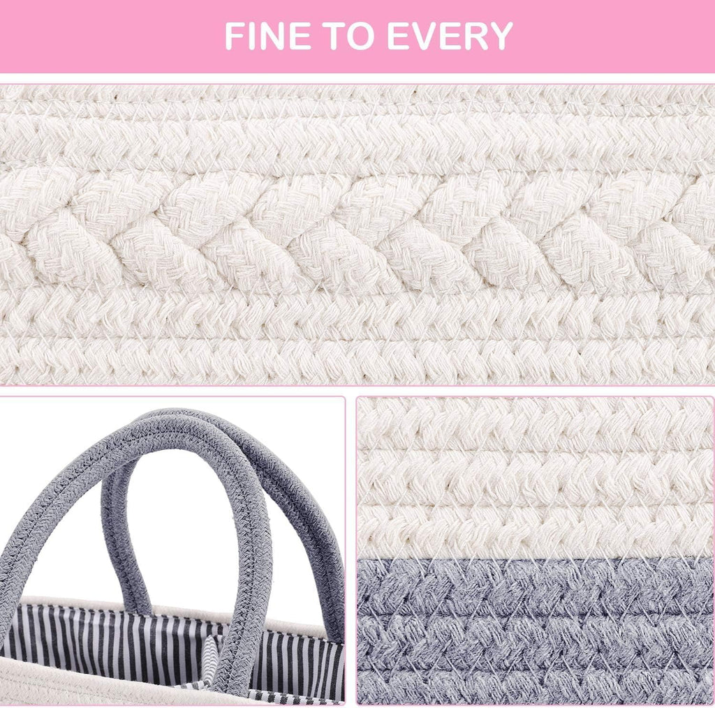 YelaJoy Baby Diaper Caddy,Cotton Rope Diaper Caddy Basket / سلة حفاضات من يلاجوي، بتصميم بسيط، باللون الرمادي، مصنوعة من القطن، متنقلة وقابلة للطي مع فواصل قابلة للإزالة، للسيارة والمنزل