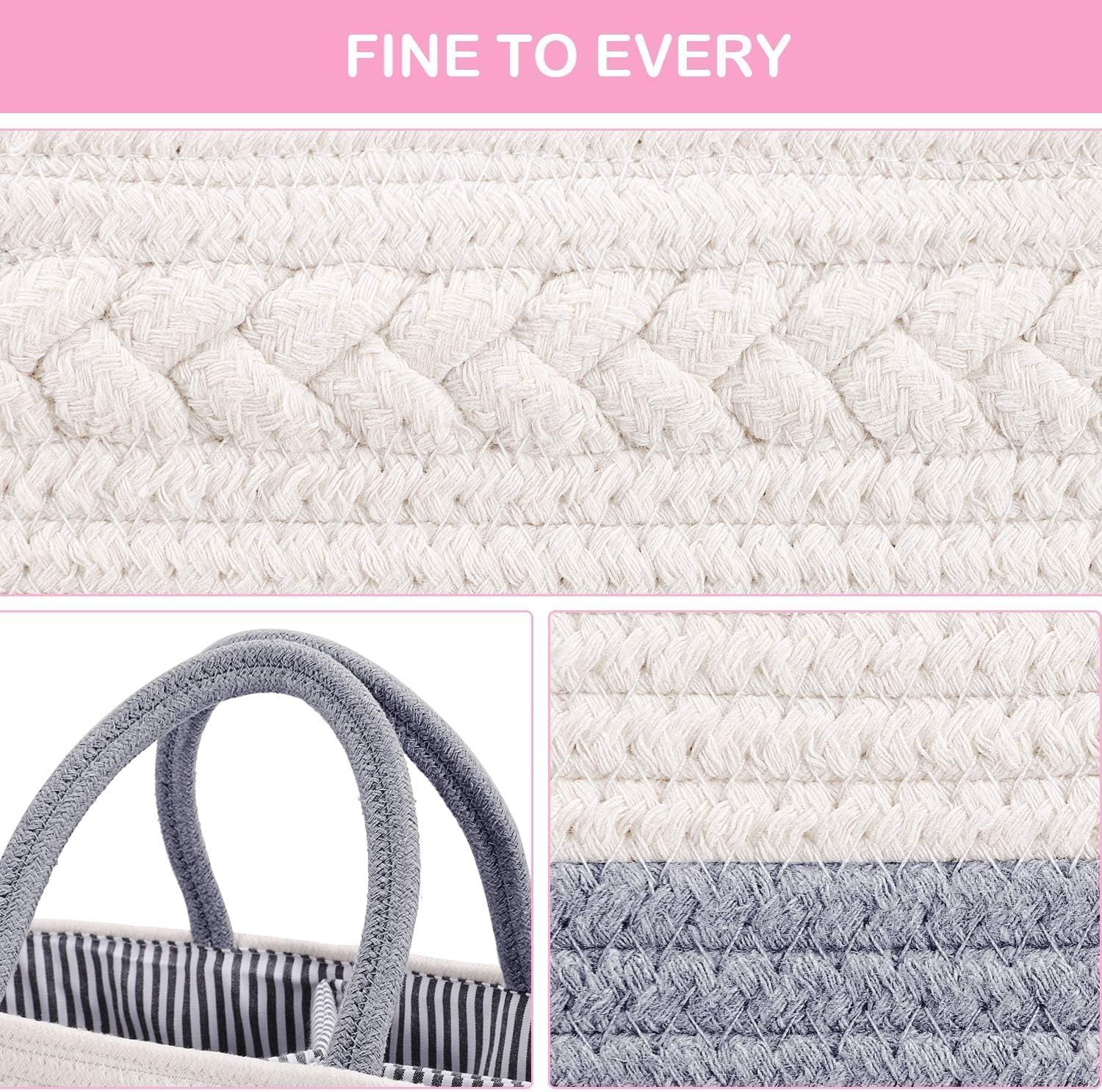 YelaJoy Baby Diaper Caddy,Cotton Rope Diaper Caddy Basket / سلة حفاضات من يلاجوي، بتصميم بسيط، باللون الرمادي، مصنوعة من القطن، متنقلة وقابلة للطي مع فواصل قابلة للإزالة، للسيارة والمنزل