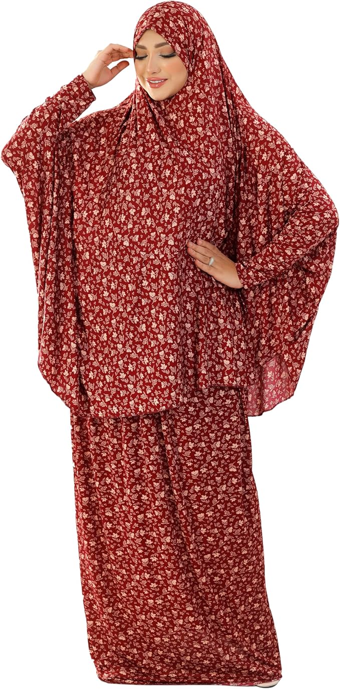 2 Pieces Patterned Isdal Prayer  / اسدال صلاة منقوش قطعتين ملمس قطني ليكرا خامة فيبر مريحة - طقم اسلامي عالي الجودة تلبيس من 70 كيلو الى ١٢٠ كيلو كود 5001