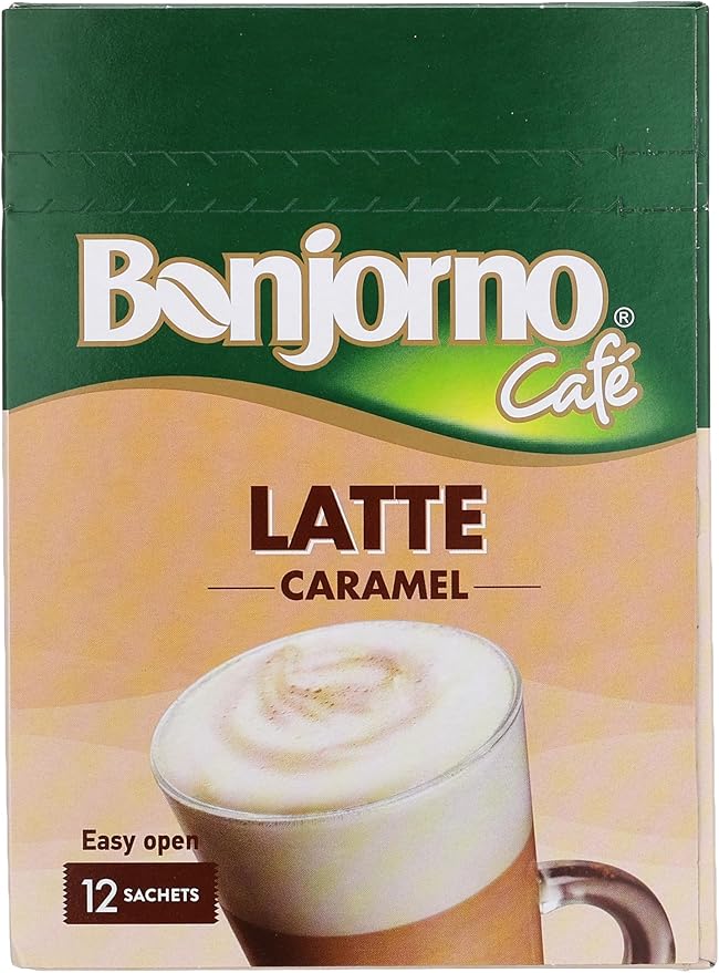 Bonjorno Latte Caramel 18g- 12 sachet / كابتشينو بونجورنو سريع التحضير بطعم الكاراميل-216 غم، مسحوق، عدد 12، كيس
